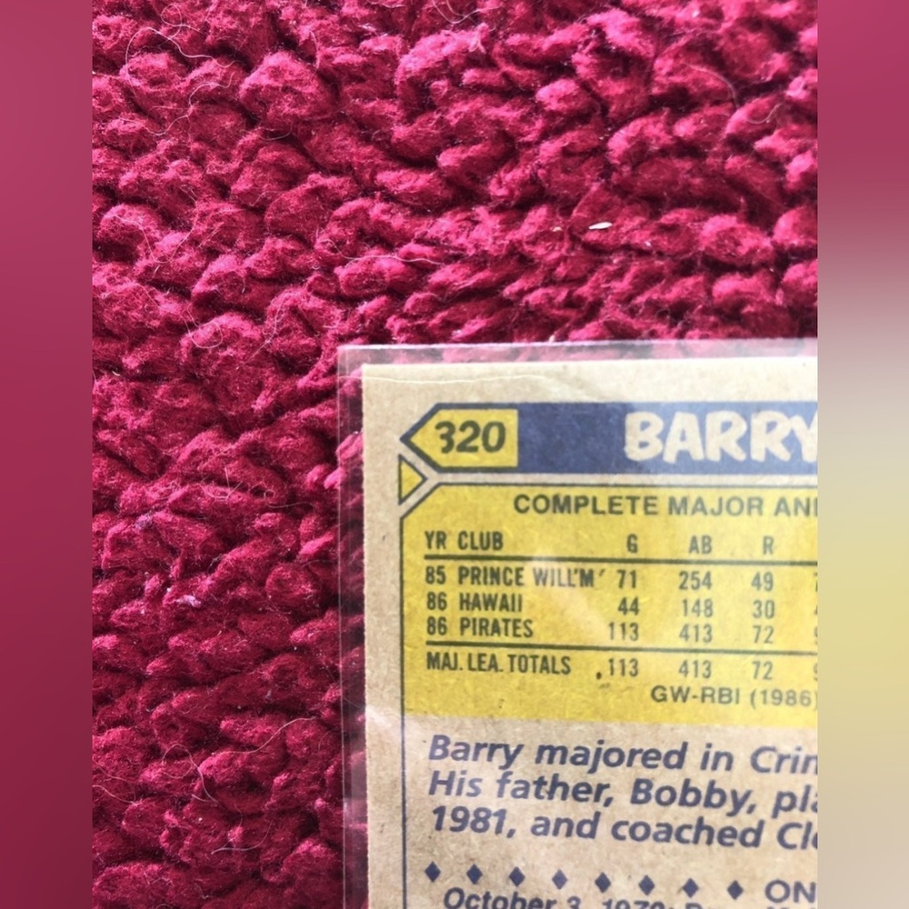 Error Card Barry Bonds Rookie 1987 Topps #320 - Picture 2 of 7